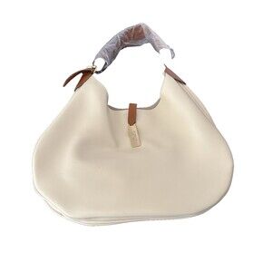 LOULU Brand Shoulder Bag Purse 14 x 10 x 4 LARGE Bag, Beige Brown Vegan Faux
